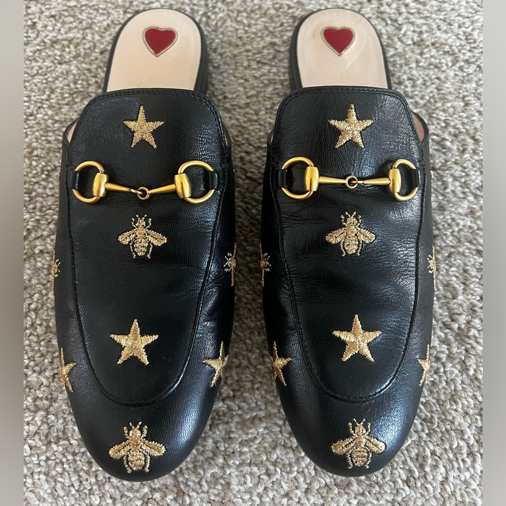 Gucci embroidered bee horsebit princetown slipper